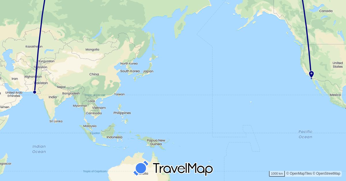 TravelMap itinerary: driving in Pakistan, United States (Asia, North America)